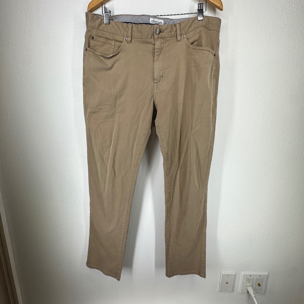 Peter Millar Performance Pants Men 36x28 Tan Golf 5 Pocket Chino Wicking Stretch